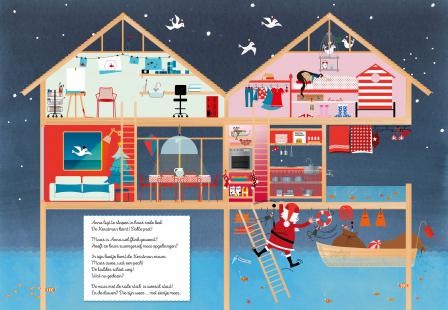 Dubbele pagina uit  uit het zoekboek "De Kerstman op cadeautjestocht" - auteur Mieke Goethals