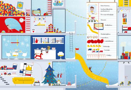 Dubbele pagina uit De Kerstman op cadeautjestocht - auteur Mieke Goethals